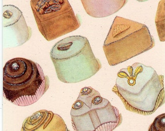 Fancy Pastries Carte postale par Cavallini à la poste ou pour framing, Book Making, Decoupage, Collage, Scrapbooking - Paper Arts PSS 4444