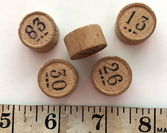 Vintage French Wood Lotto Bingo Number Markers - Variety Pack of 5 for Assemblage, Mixed Media, Jewelry and other Crafts PSS 4831