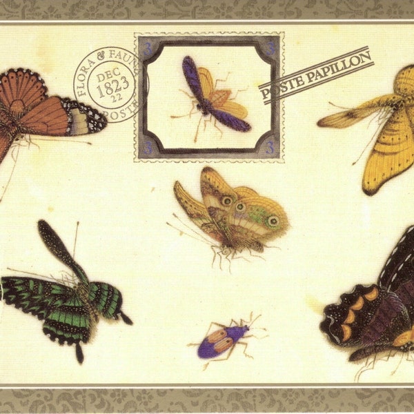 Vintage Insekt Postkarte Schmetterlinge & Käfer Postkarte mit einem Anonymen Insekt Insecta und Papillon Kunst Postkarte PSS 2047