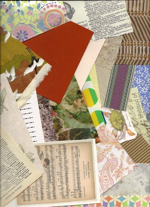 Collage Paper, Scrap Paper Pack, Paper Ephemera, Grab Bag Paper Scraps, 5  Large Ounces for DIY Paper Arts, Scrapbooking, Decoupage PSS 0412