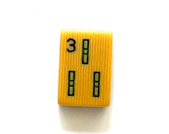 Vintage Piroxloid Mahjong Tile – Butterscotch & Black 2 Layer – French Ivory, c. 1920s, 3 Bam Game Piece