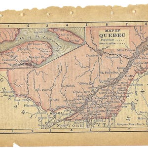 Page de livre de cartes vintage 1903, Québec, Canada pour journaux indésirables, collage, techniques mixtes, arts du papier ou découpage PSS 6011