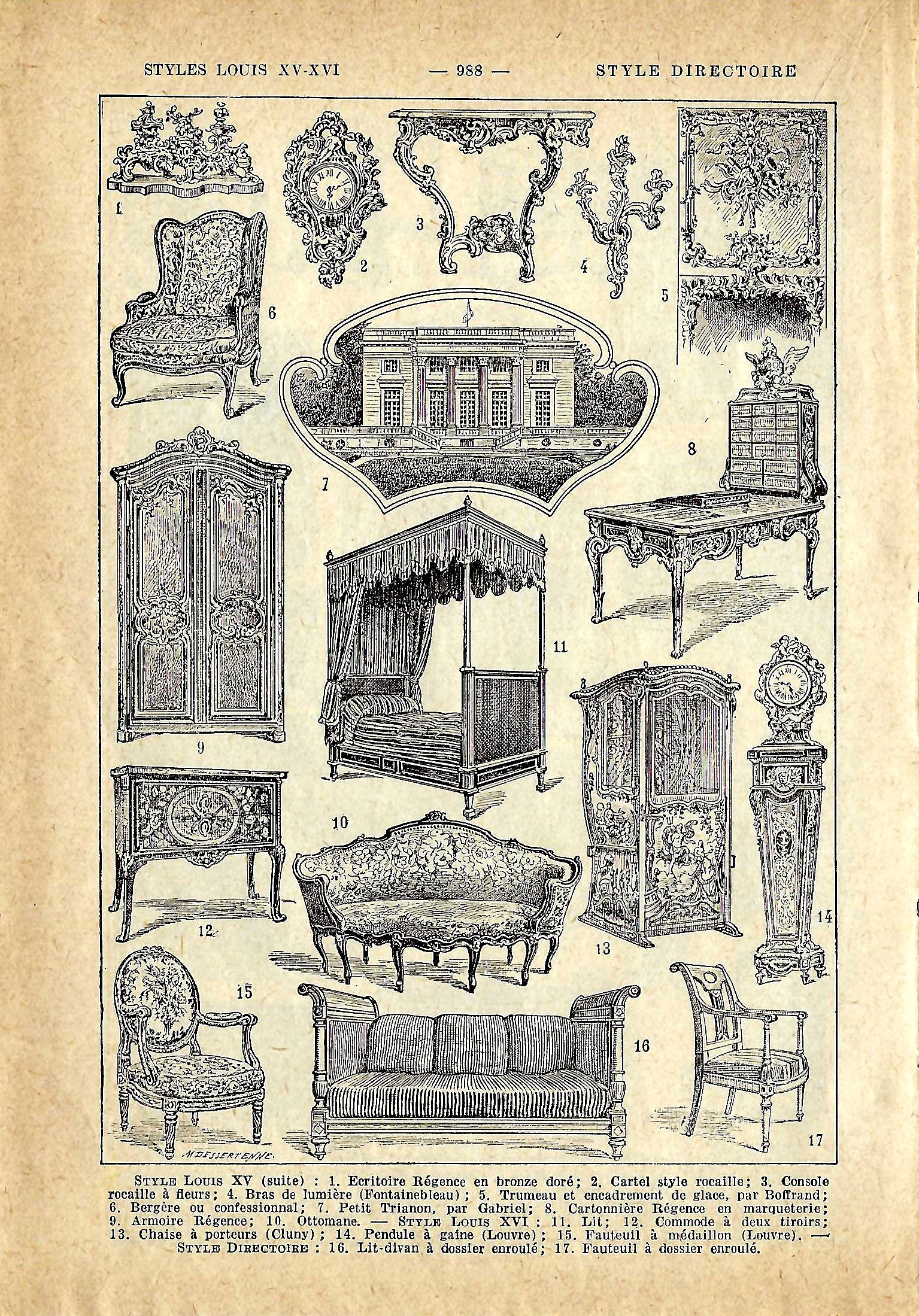 French Furniture Style Louis XV-XVI a Rare Antique Book Page