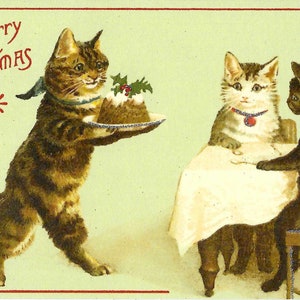 Katzen mit Plum Pudding Postkarte von Cavallini zum Rahmen oder Versenden, Buchgestaltung, Collage, Scrapbooking, Papierkunst PSS 5695