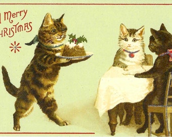 Cats with Plum Pudding Postcard by Cavallini to Mail or to Frame, Book Making, Collage, Scrapbooking, Paper Arts PSS 5695