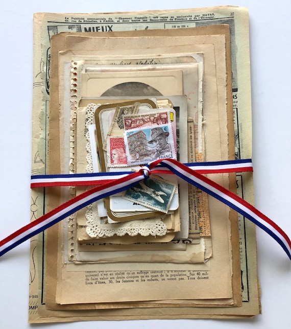 French Ephemera 30 Plus Pieces Mixed French Paper Pack for Collage, Junk Journals, Scrapbooking, Decoupage & Paper Arts PSS 4534