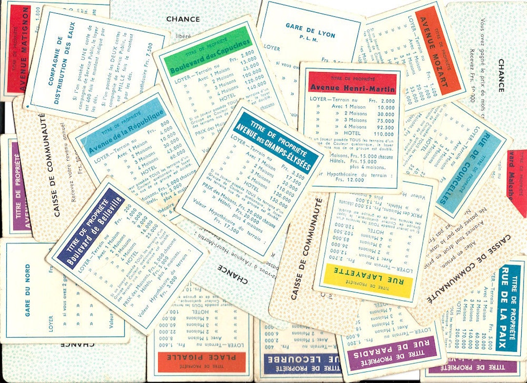 Vintage French Monopoly Game Cards - 2 Mixed Variety Random Cards for ...