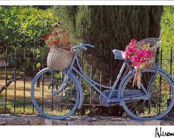 Provence Postcard - Blue Bicycle with Baskets of Flowers PSS 4762