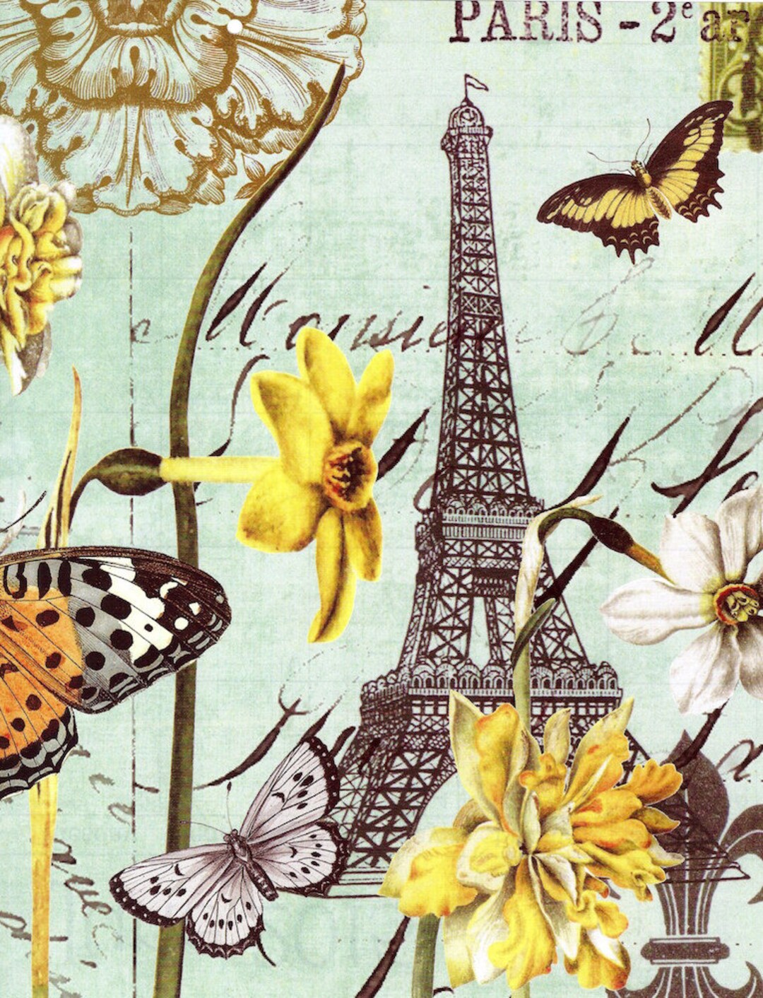 French Calendar Collage Eiffel Tower and Orange Butterfly to Frame or ...
