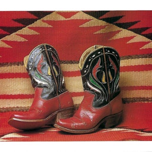 Vintage sammelbare Cowboy Stiefel Postkarte, 1950er Jahre Acme Boots per Post, Rahmen oder für Collage, Junk Journals, Papierkunst, Scrapbook PSS 5970