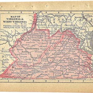 Vintage 1903 Virginia & West Virginia Kartenbuchseite für Junk Journals, Collage, Mixed Media, Paper Arts oder Decoupage PSS 6006