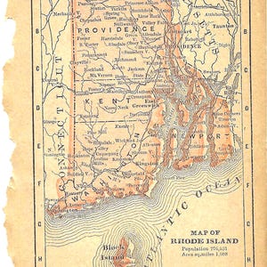 Vintage Rhode Island Map Book Page für Junk Journals, Collage, Mixed Media, Paper Arts oder Decoupage PSS 6044