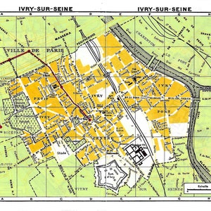 Carte vintage de Paris Ivry-Sur-Seine à encadrer ou pour collage, scrapbooking, carnet de voyage ou indésirable, Paper Arts PSS 5834