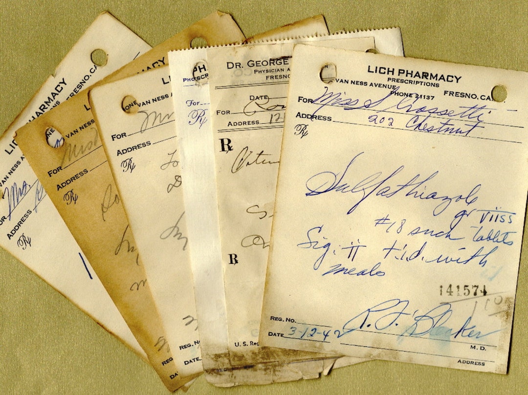 Vintage Handwritten Pharmacy Prescriptions for Collage Paper photo