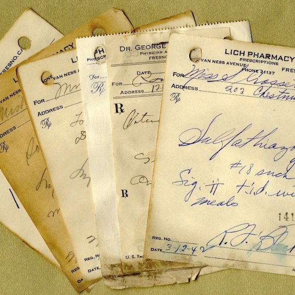 Vintage Handwritten Pharmacy Prescriptions for Collage, Paper Arts,  Mixed Media & MORE PSS 1250