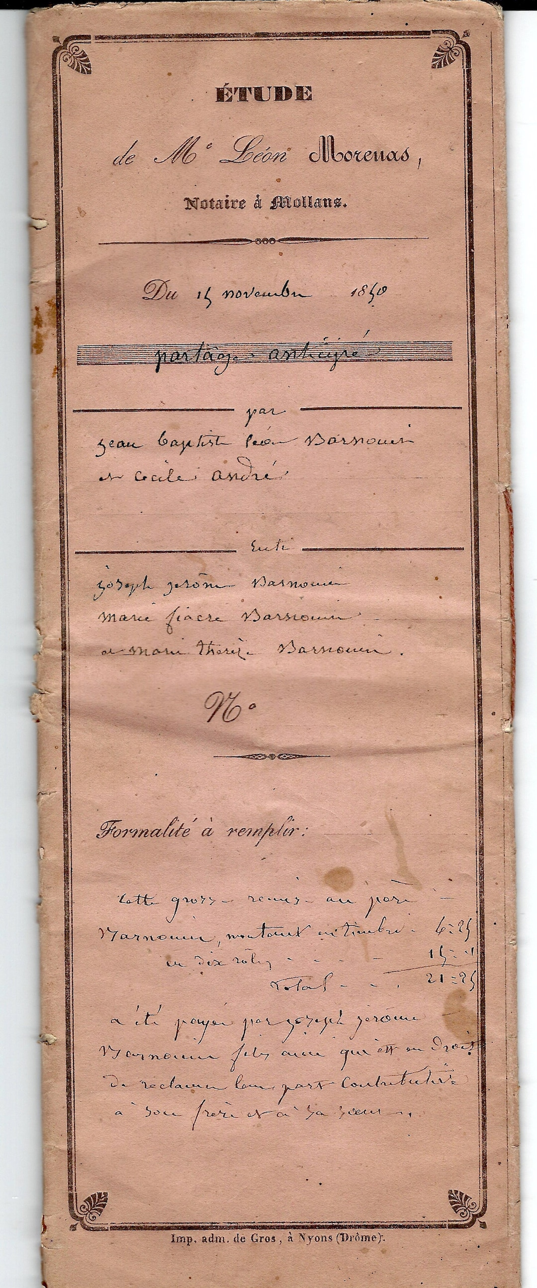 Script 1850 1850 French Partage Document, Antique Legal Document, French ...