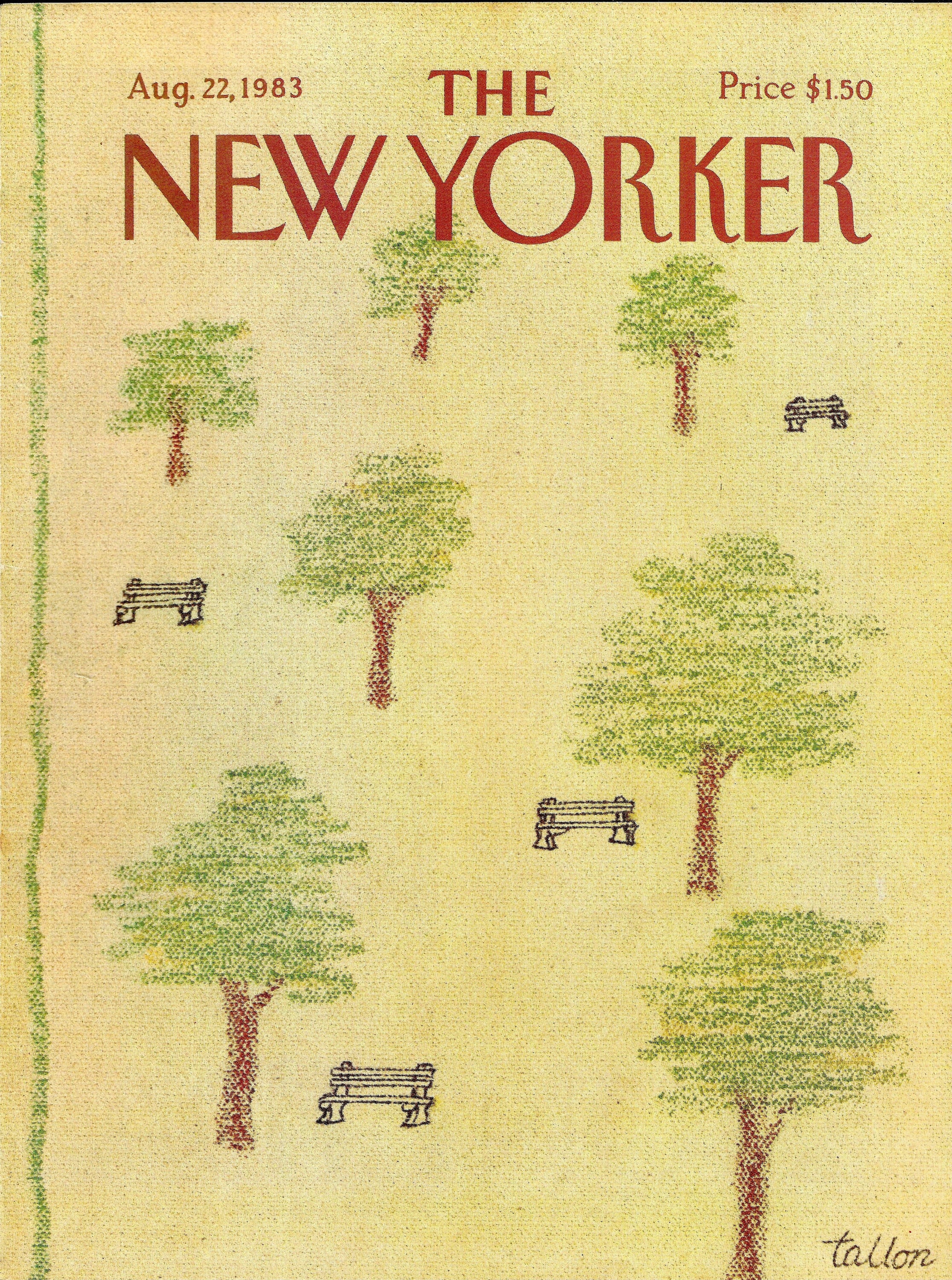 The New Yorker Magazine Cover Aug 22 1983 The Park Bench By Etsy