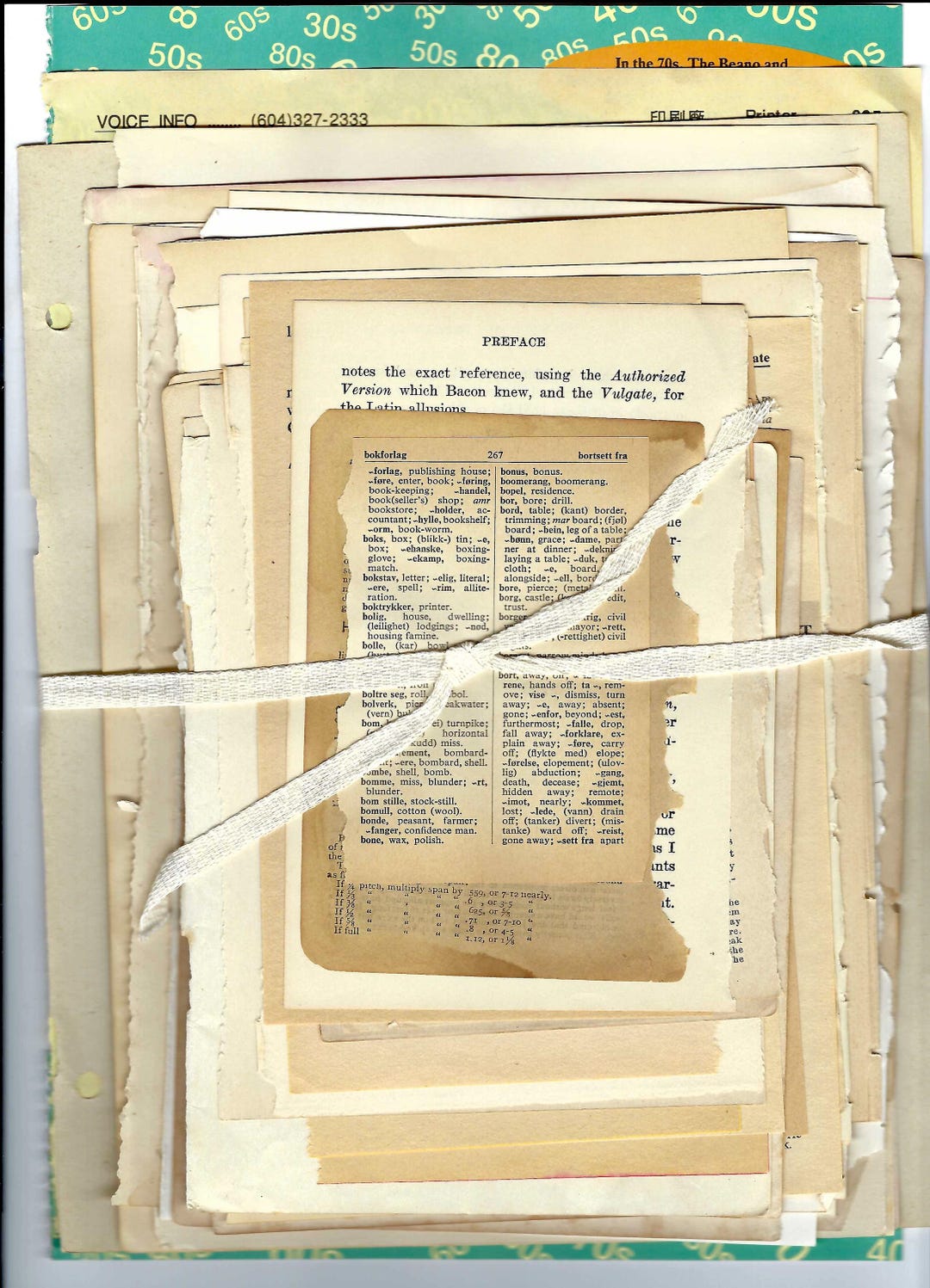 Vintage 50 Book Pages Ephemera Pack for Junk Journals, Collage, Mixed ...