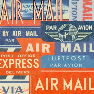 Cartes postales vintage Air Mail par Cavallini à envoyer par la poste, cadre ou journal indésirable, fabrication de livres, collage, scrapbooking, Paper Arts PSS 5045