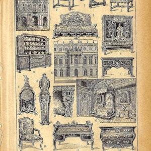 French Furniture Style Louis XIII- XIV-XV a Rare Antique Book Page Illustration from 1926 French Dictionary, French Costume Civil  pss 5396