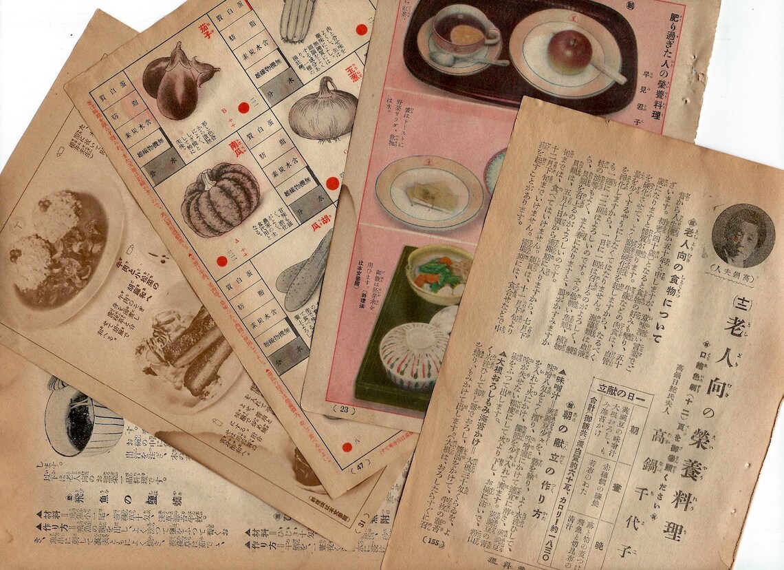 Japanese Food & Recipe Book Pages Assorted Set of 5 Pages Etsy