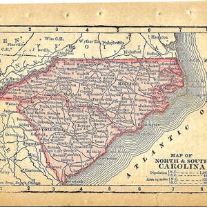 Vintage 1903 North & South Carolina Kartenbuchseite für Junk Journals, Collage, Mixed Media, Paper Arts oder Decoupage PSS 6005