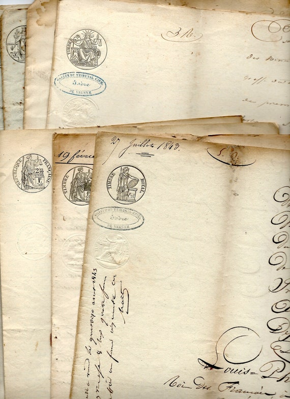 1800年代のフランス公証人による法的文書ページ、8インチ×12インチの 1800年代のフランス公証人による法的文書ページ、8インチ×12インチの