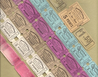 12 Vintage Amusement Park Tickets - Raffle Coupons for Collage, Scrapbooking, Assemblage, Mixed Media, Junk Journals PSS 1892