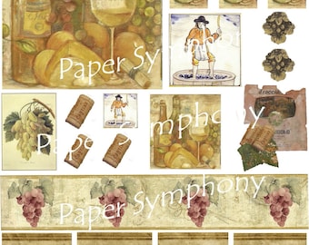 Wine Related Imagery Digital Collage Sheet Instant Download for Paper Arts, Scrapbooking, Mixed Media, Assemblage and MORE PSS 0552