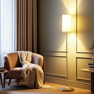 Modern Gold Floor Lamp, Adjustable Standing Lamp for Living Room & Bedroom, Soft Light Mid Century Tall Lamp, Elegant Bedside Lamp