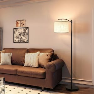 Mid-Century Black Arc Floor Lamp, Tall Standing Lamp, Modern Lamp for Living Room & Bedroom Bedside Lighting