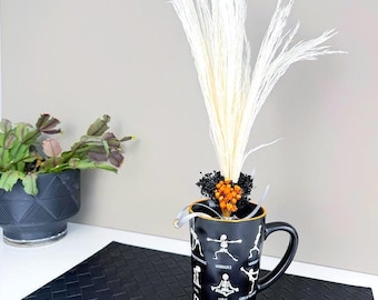 Skeleton Yoga Mug Floral Arrangement for Halloween
