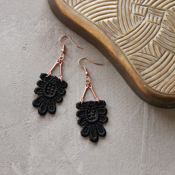 long lace earrings | KAETHE | statement earrings, art deco earrings, black lace earrings, dangle earrings, bridal earrings, girlfriend gift