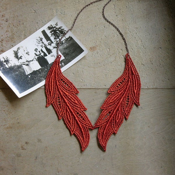 brick red lace necklace // MUSE // boho necklace / short necklace / lace jewelry / gift for women / lace collar / unique necklace