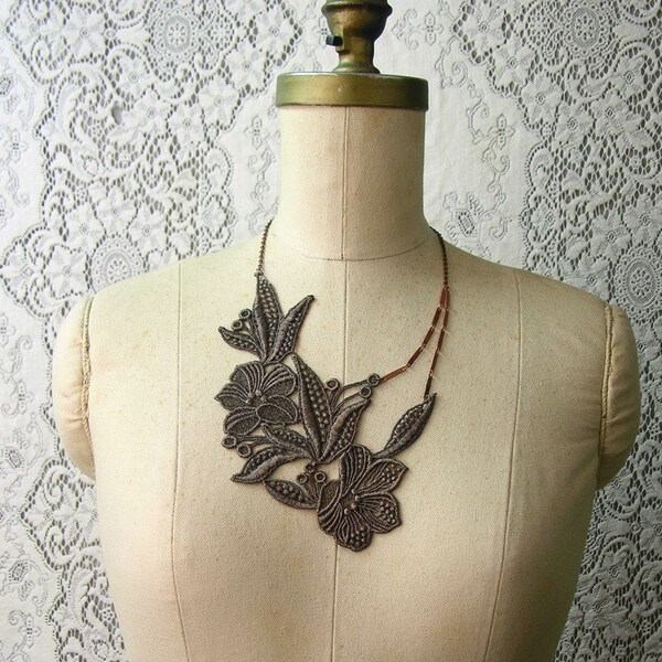 lace jewelry - lace necklace - BOTANIQUE - floral statement - muted olive