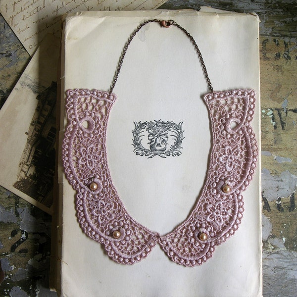 lace collar necklace -DANAE- bridal- wedding- (taupe pink)
