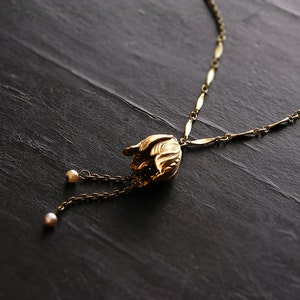 brass pendant necklace - BLOOM - long necklace - tassel necklace - tulip flower - gift