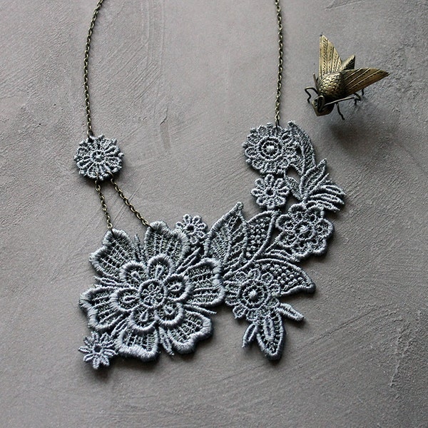 lace necklace | AINSLIE | gray lace necklace,  bridal necklace,  floral necklace, bridesmaid gift,  wedding necklace, victorian, mothers day