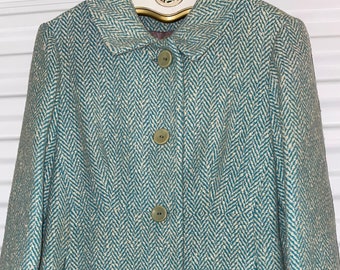 Vintage 60s Ladies Pendleton Blue Herringbone Tweed Wool Long Coat with Skirt