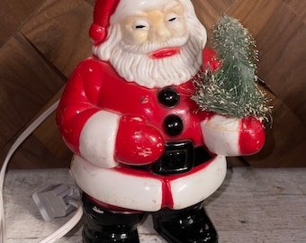 Vintage Rare Mid Century Santa Claus Light Up Hard Plastic Statue Christmas Decor