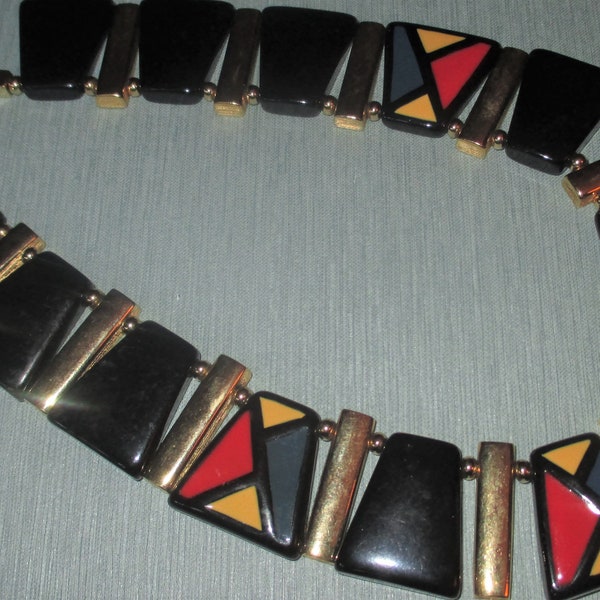 Vintage MOD 80s NAPIER BERTOLLI Jet Collection Mondrian Inspired Choker Necklace 1985