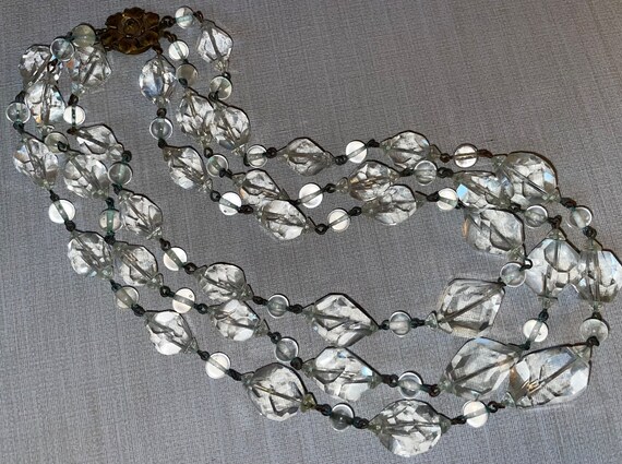 Vintage Art Deco Clear Chunky Crystal Bead Triple… - image 1