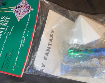 Vintage Mid Century Fantasy Green and Blue Pin and Sequins Christmas Ornament Kit by Emilie