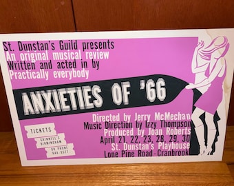 Vintage 60s Anxieties of ‘66 Screen Printed Theater Play Advertising Poster St. Dunstans Guild Cranbrook