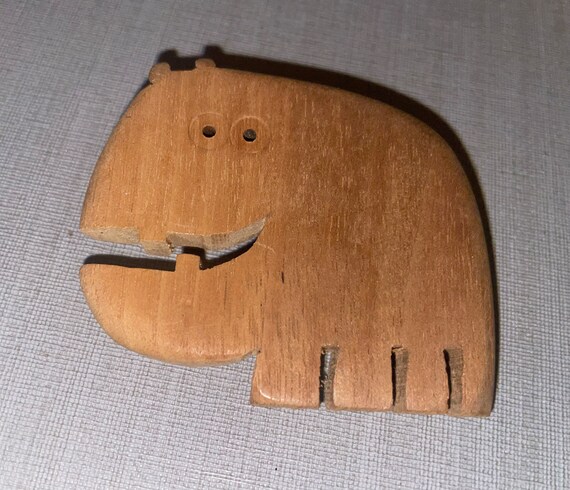 Vintage Carved Wood Hippo Hippopotamus Pin - image 2
