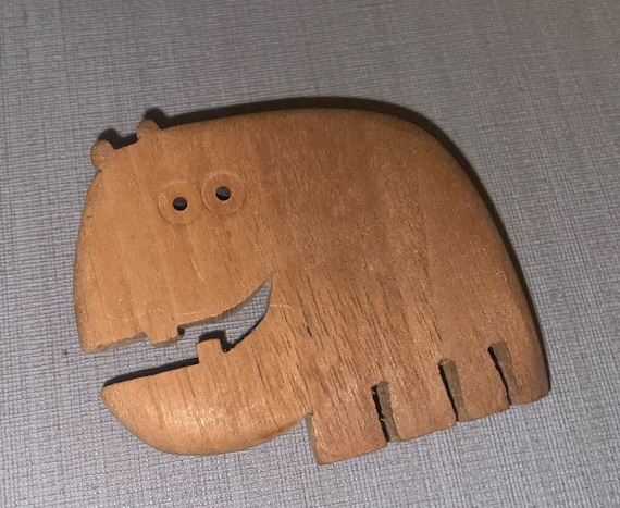 Vintage Carved Wood Hippo Hippopotamus Pin - image 1