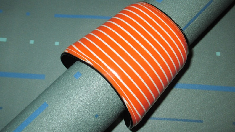 Vintage MOD 70s Orange and White Striped Layered Lucite Cuff Bracelet
