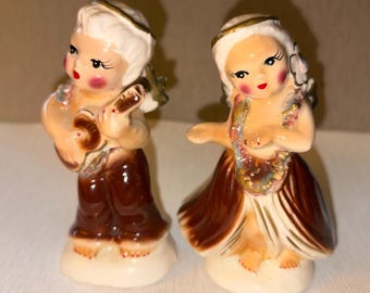 Vintage RARE Ceramic Josef Originals Hawaiian Girl and Boy Angels  Figurine Set of Two