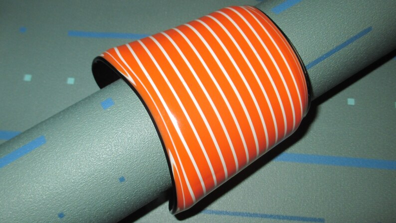Vintage MOD 70s Orange and White Striped Layered Lucite Cuff Bracelet