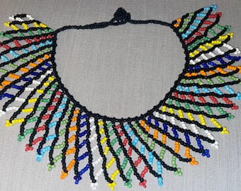 Vintage Southwest Multicolor Seed Bead Beaded Collar Choker Necklace